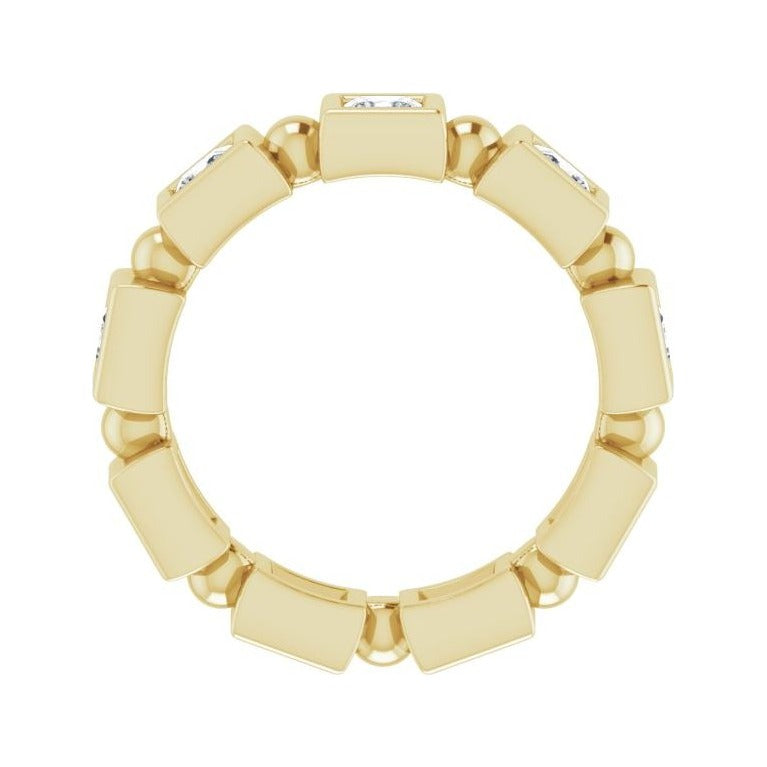 Sapphire Row Natural Diamond Princess-Cut Beaded Band - 14K Yellow Gold, 3 × 3 mm, 6 (view 2)