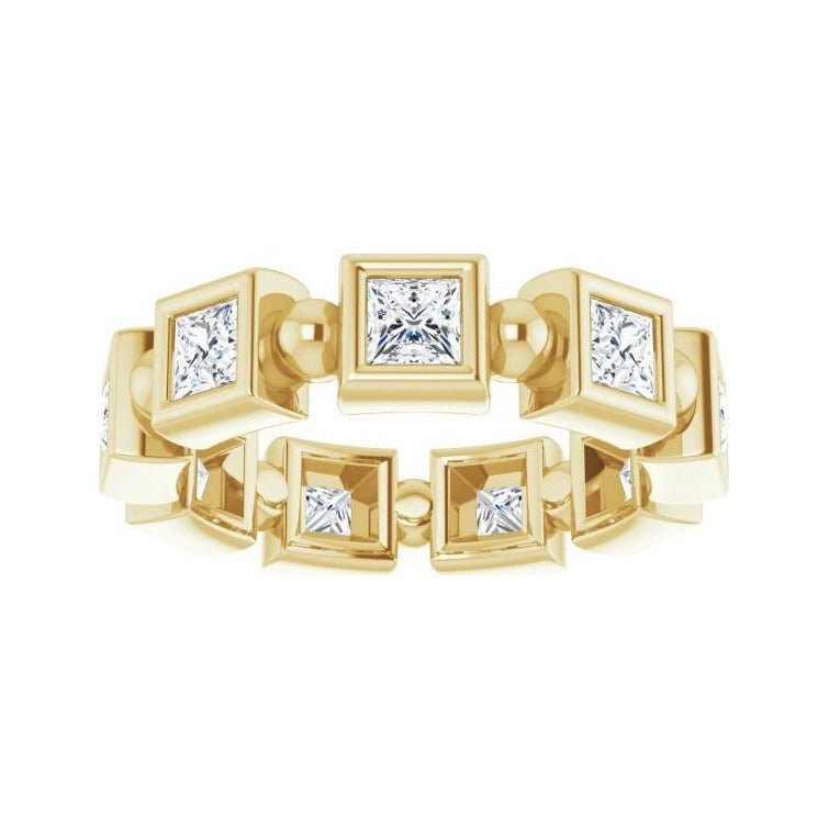 Sapphire Row Natural Diamond Princess-Cut Beaded Band - 14K Yellow Gold, 3 × 3 mm, 6 (view 3)