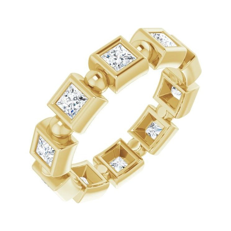 Sapphire Row Natural Diamond Princess-Cut Beaded Band - 14K Yellow Gold, 3 × 3 mm, 7