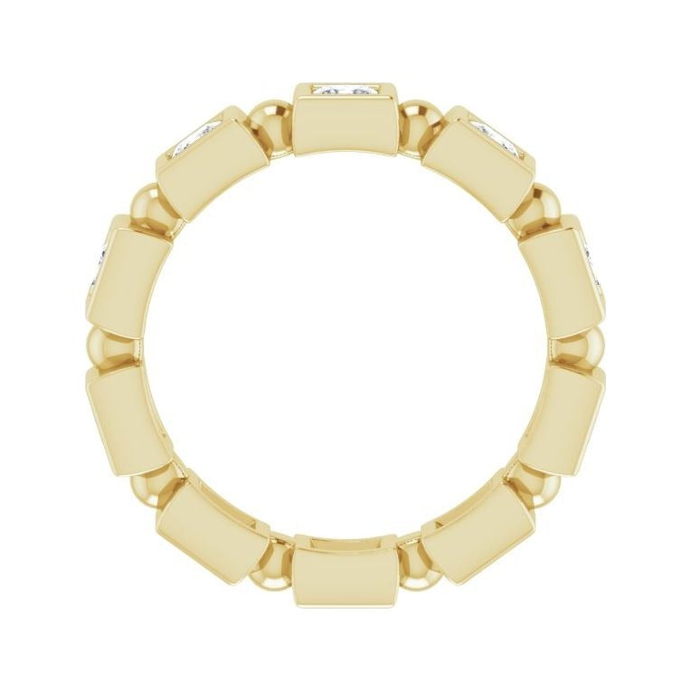Sapphire Row Natural Diamond Princess-Cut Beaded Band - 14K Yellow Gold, 3 × 3 mm, 7 (view 2)