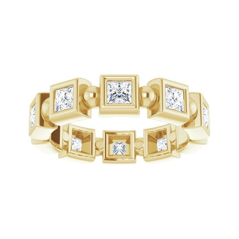 Sapphire Row Natural Diamond Princess-Cut Beaded Band - 14K Yellow Gold, 3 × 3 mm, 7 (view 3)
