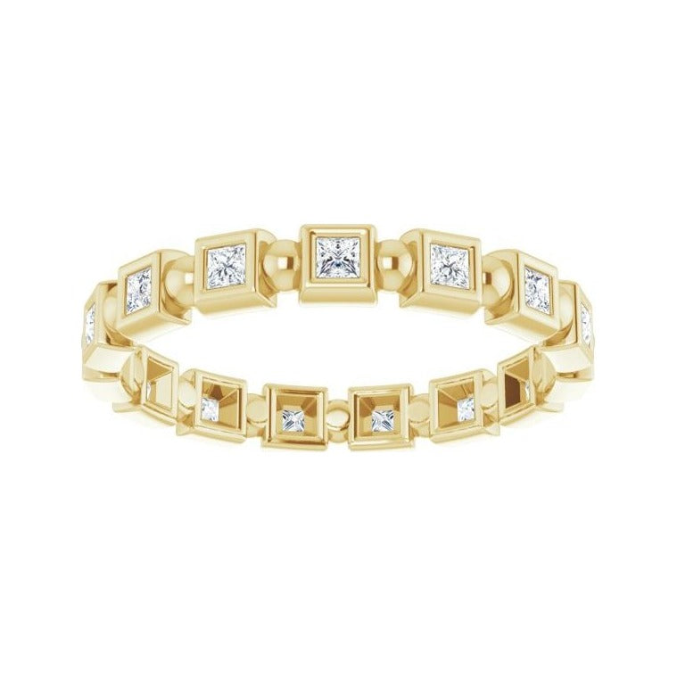 Sapphire Row Natural Diamond Princess-Cut Beaded Band - 14K Yellow Gold, 1.75 × 1.75 mm, 5 (view 3)
