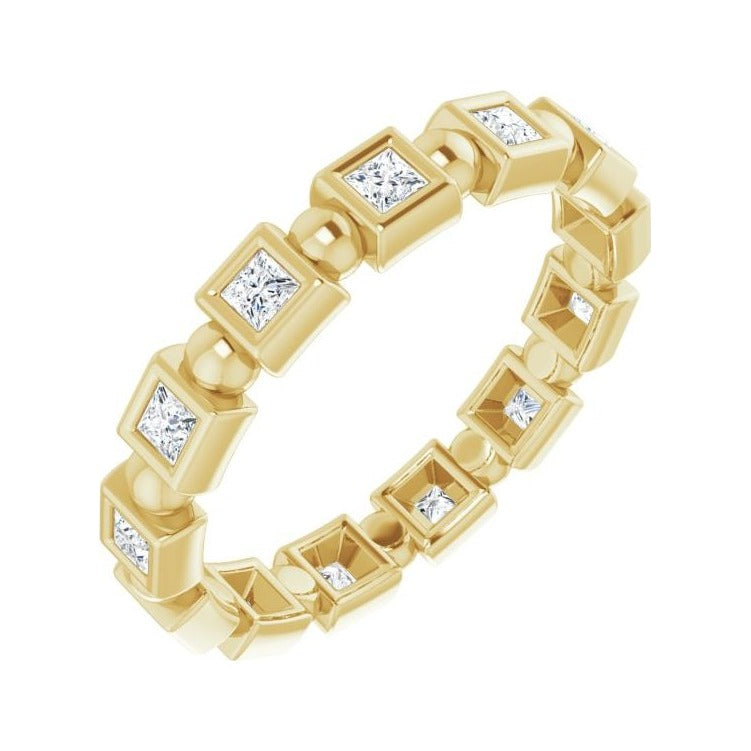 Sapphire Row Natural Diamond Princess-Cut Beaded Band - 14K Yellow Gold, 1.75 × 1.75 mm, 6
