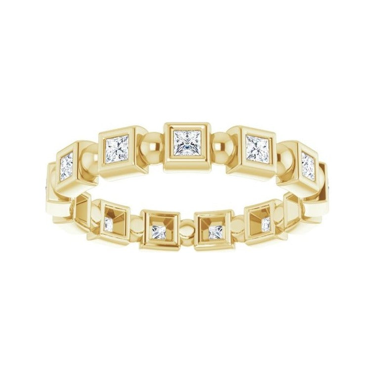 Sapphire Row Natural Diamond Princess-Cut Beaded Band - 14K Yellow Gold, 1.75 × 1.75 mm, 6 (view 3)