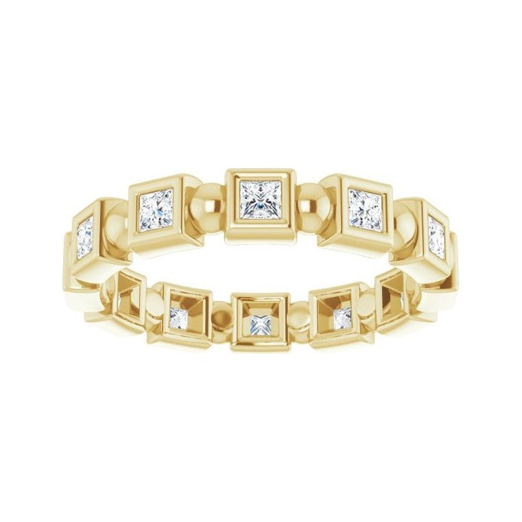 Sapphire Row Natural Diamond Princess-Cut Beaded Band - 14K Yellow Gold, 1.75 × 1.75 mm, 7 (view 3)