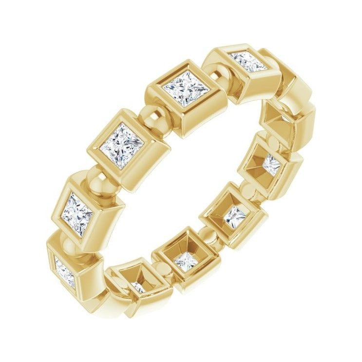 Sapphire Row Natural Diamond Princess-Cut Beaded Band - 14K Yellow Gold, 2.25 × 2.25 mm, 5