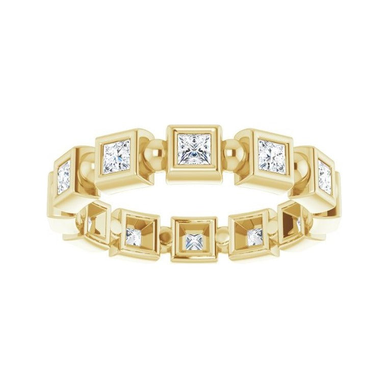 Sapphire Row Natural Diamond Princess-Cut Beaded Band - 14K Yellow Gold, 2.25 × 2.25 mm, 5 (view 3)