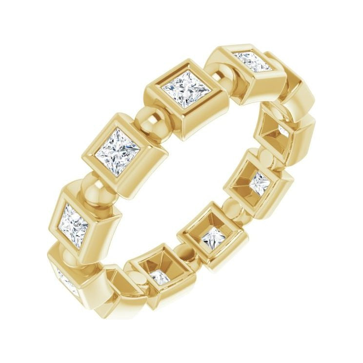 Sapphire Row Natural Diamond Princess-Cut Beaded Band - 14K Yellow Gold, 2.25 × 2.25 mm, 6