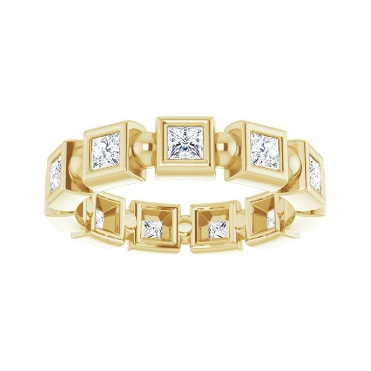 Sapphire Row Natural Diamond Princess-Cut Beaded Band - 14K Yellow Gold, 2.25 × 2.25 mm, 7 (view 3)