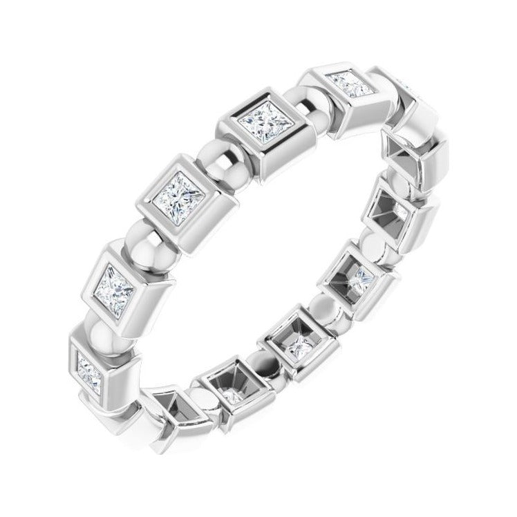 Sapphire Row Natural Diamond Princess-Cut Beaded Band - Platinum, 1.5 × 1.5 mm