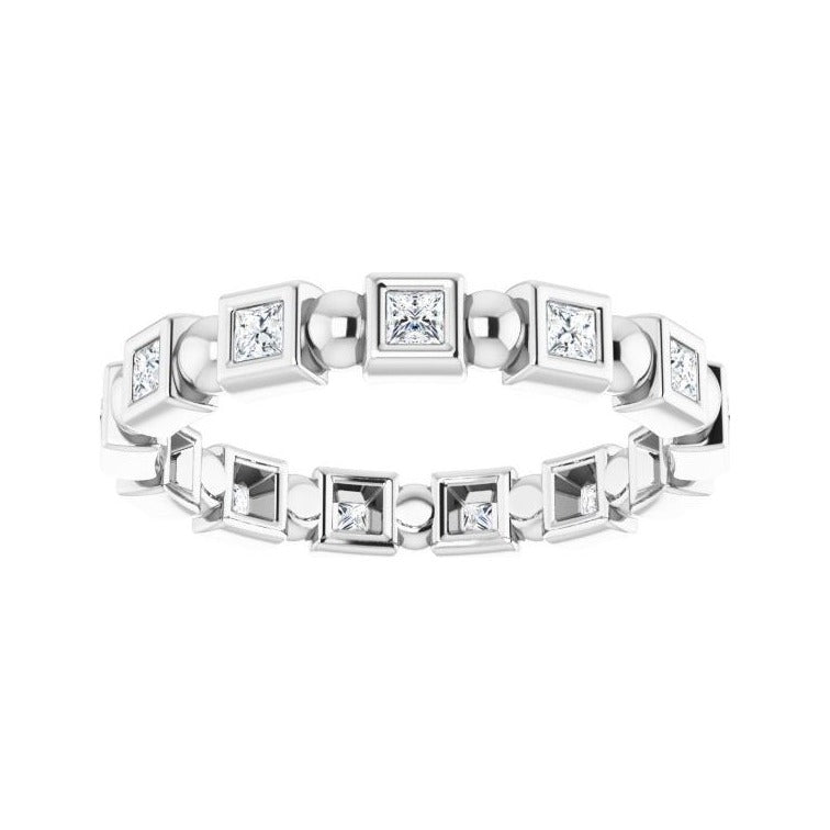 Sapphire Row Natural Diamond Princess-Cut Beaded Band - Platinum, 1.5 × 1.5 mm (view 3)