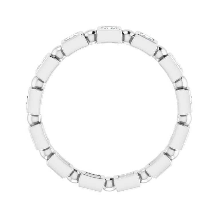 Sapphire Row Natural Diamond Princess-Cut Beaded Band - 14K White Gold, 1.75 × 1.75 mm, 6 (view 2)