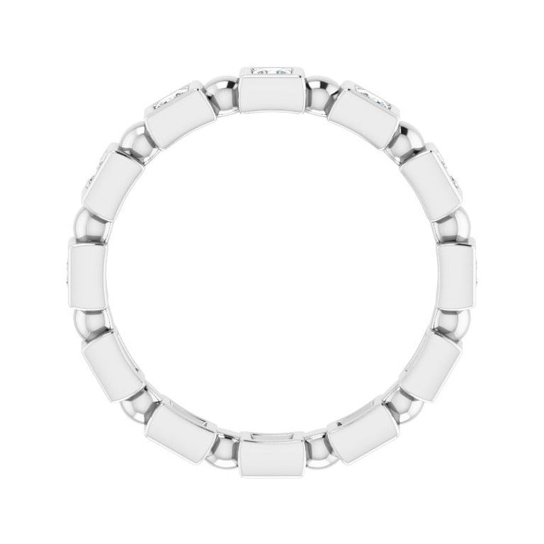 Sapphire Row Natural Diamond Princess-Cut Beaded Band - 14K White Gold, 1.75 × 1.75 mm, 7 (view 2)