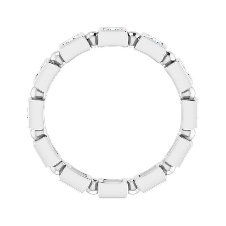 Sapphire Row Natural Diamond Princess-Cut Beaded Band - 14K White Gold, 2.25 × 2.25 mm, 5 (view 2)