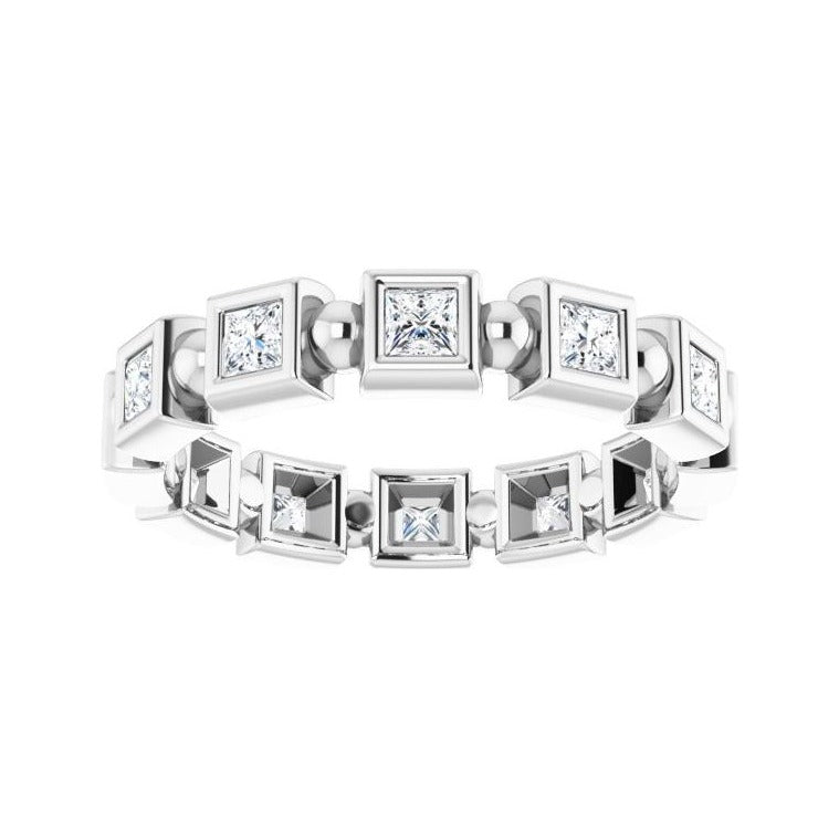 Sapphire Row Natural Diamond Princess-Cut Beaded Band - 14K White Gold, 2.25 × 2.25 mm, 5 (view 3)