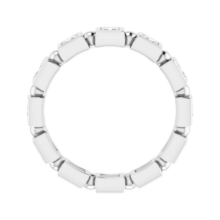 Sapphire Row Natural Diamond Princess-Cut Beaded Band - 14K White Gold, 2.25 × 2.25 mm, 7 (view 2)