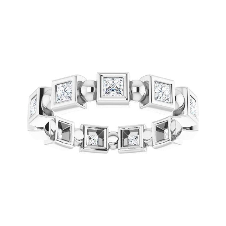 Sapphire Row Natural Diamond Princess-Cut Beaded Band - Platinum, 2 × 2 mm, 7 (view 3)