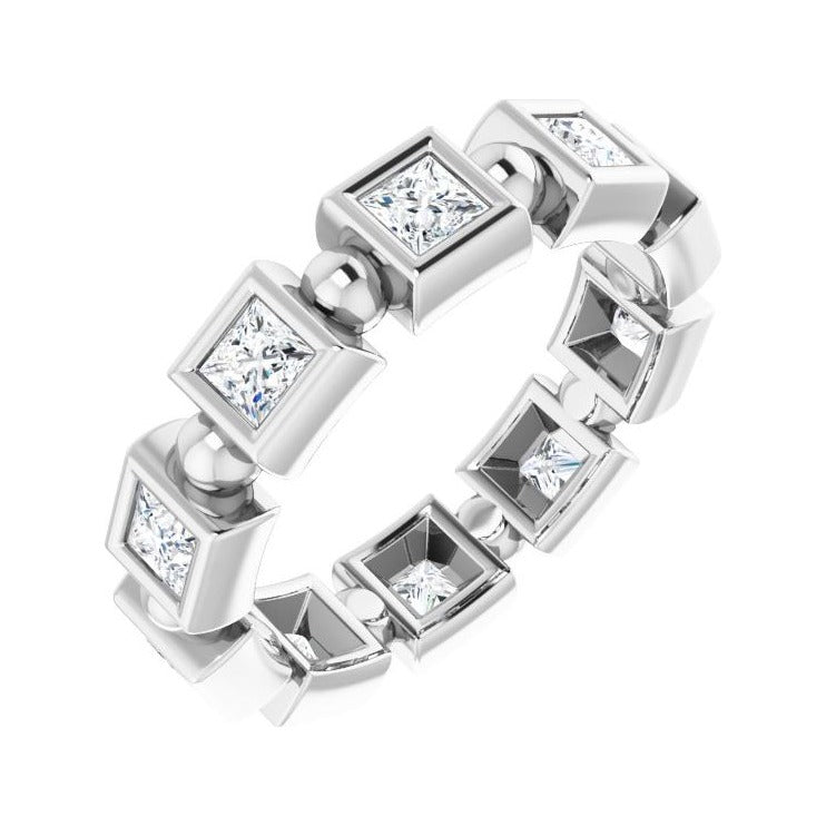 Sapphire Row Natural Diamond Princess-Cut Beaded Band - Platinum, 3 × 3 mm, 5