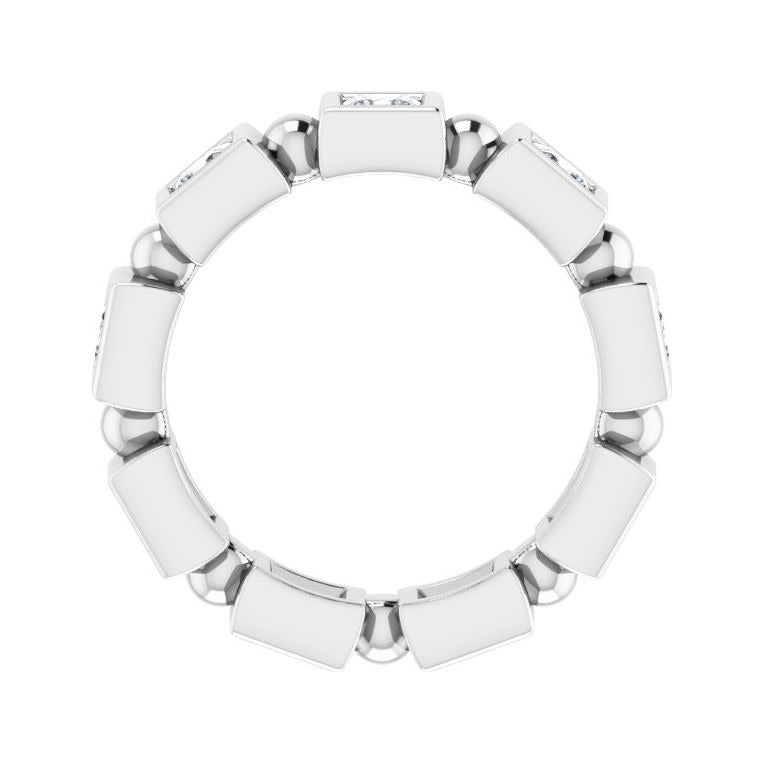 Sapphire Row Natural Diamond Princess-Cut Beaded Band - Platinum, 3 × 3 mm, 6 (view 2)