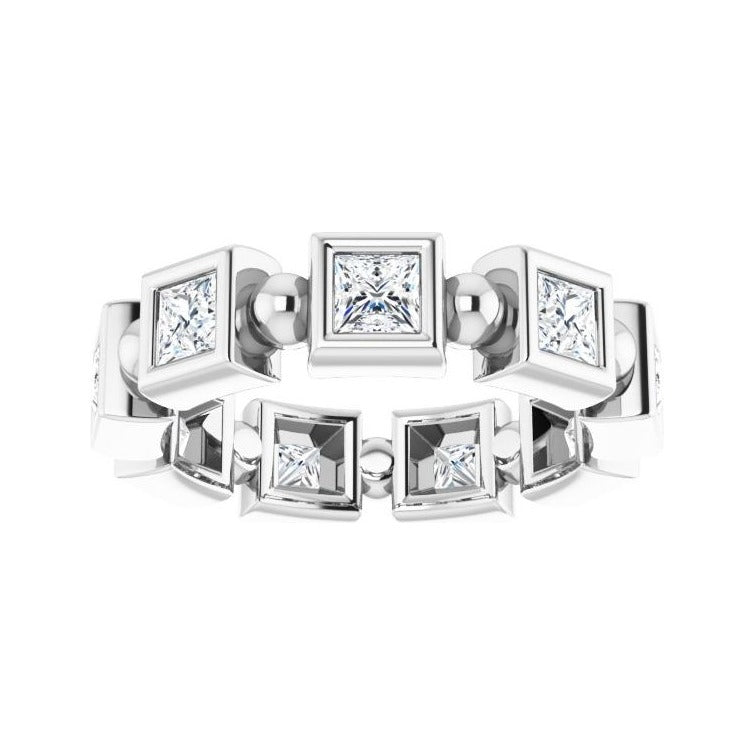 Sapphire Row Natural Diamond Princess-Cut Beaded Band - Platinum, 3 × 3 mm, 6 (view 3)