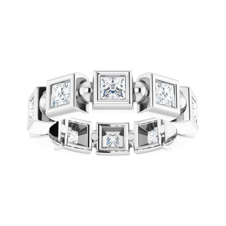 Sapphire Row Natural Diamond Princess-Cut Beaded Band - Platinum, 3 × 3 mm, 7 (view 3)