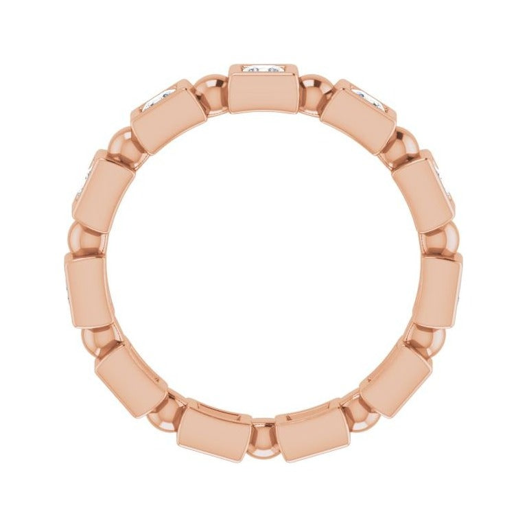 Sapphire Row Natural Diamond Princess-Cut Beaded Band - 14K Rose Gold, 2 × 2 mm, 5 (view 2)