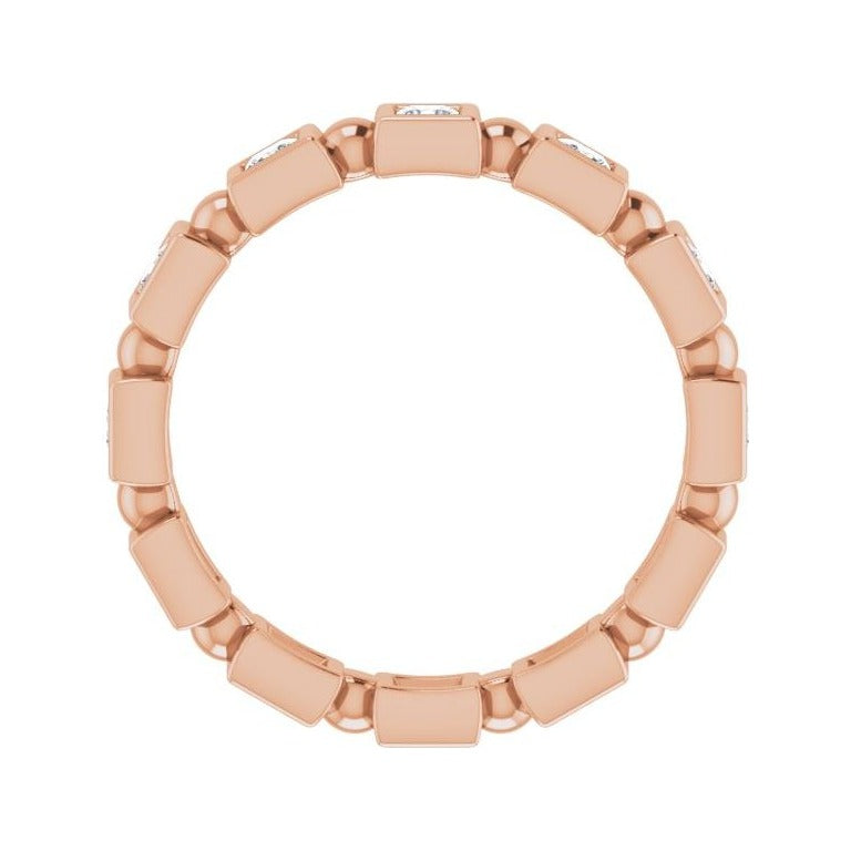 Sapphire Row Natural Diamond Princess-Cut Beaded Band - 14K Rose Gold, 2 × 2 mm, 6 (view 2)