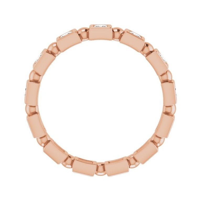 Sapphire Row Natural Diamond Princess-Cut Beaded Band - 14K Rose Gold, 2 × 2 mm, 7 (view 2)
