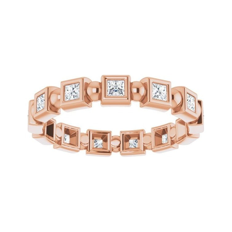 Sapphire Row Natural Diamond Princess-Cut Beaded Band - 14K Rose Gold, 2 × 2 mm, 7 (view 3)