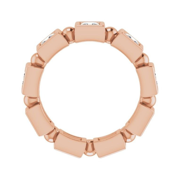 Sapphire Row Natural Diamond Princess-Cut Beaded Band - 14K Rose Gold, 3 × 3 mm, 5 (view 2)