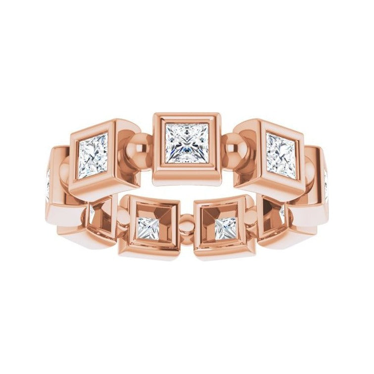 Sapphire Row Natural Diamond Princess-Cut Beaded Band - 14K Rose Gold, 3 × 3 mm, 5 (view 3)