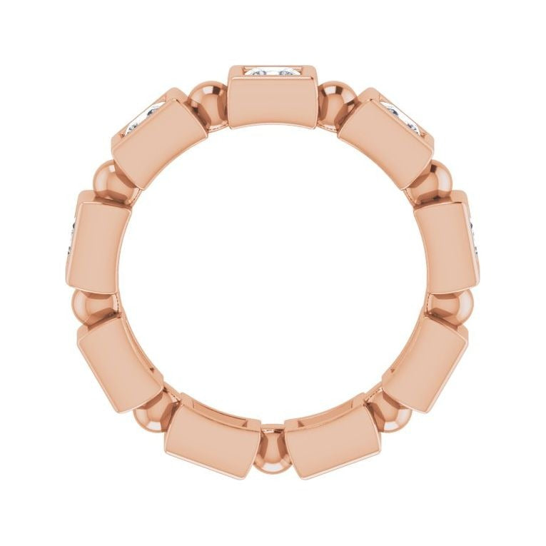 Sapphire Row Natural Diamond Princess-Cut Beaded Band - 14K Rose Gold, 3 × 3 mm, 6 (view 2)
