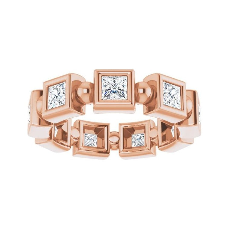 Sapphire Row Natural Diamond Princess-Cut Beaded Band - 14K Rose Gold, 3 × 3 mm, 6 (view 3)