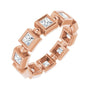 Sapphire Row Natural Diamond Princess-Cut Beaded Band - 14K Rose Gold, 3 × 3 mm, 7