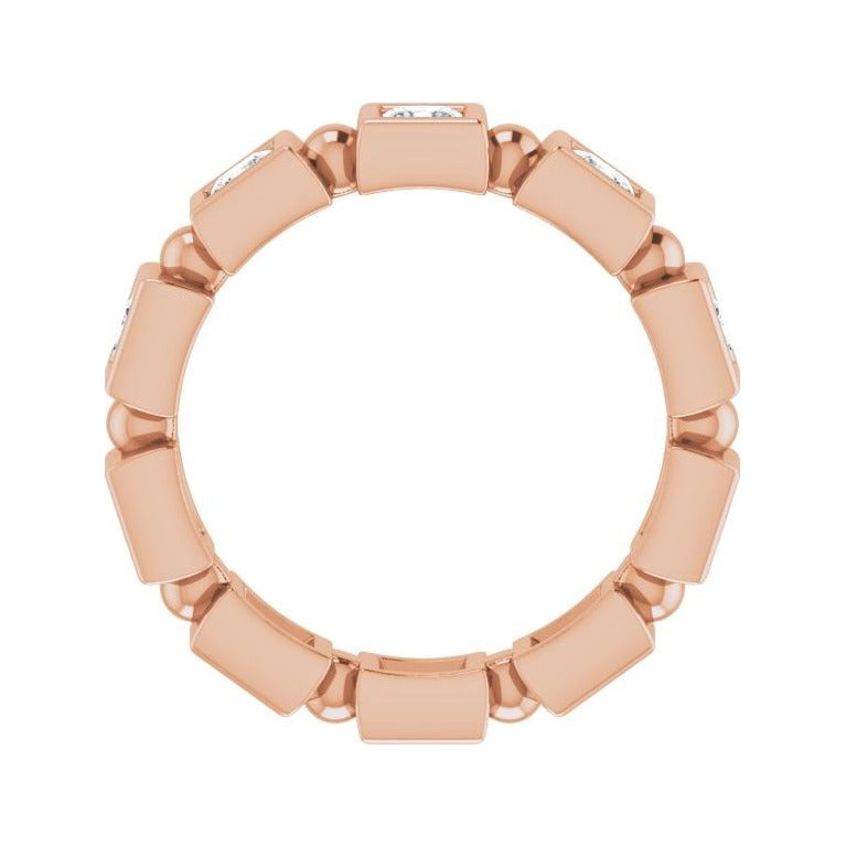 Sapphire Row Natural Diamond Princess-Cut Beaded Band - 14K Rose Gold, 3 × 3 mm, 7 (view 2)