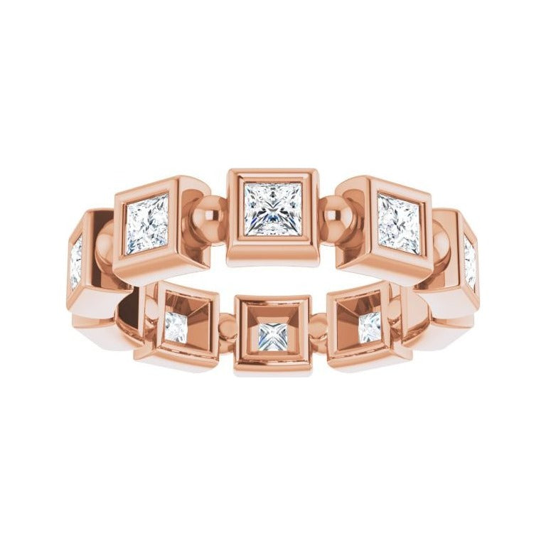 Sapphire Row Natural Diamond Princess-Cut Beaded Band - 14K Rose Gold, 3 × 3 mm, 7 (view 3)