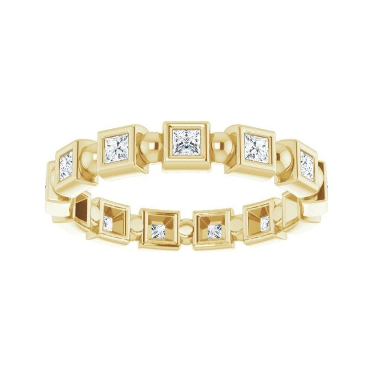 Sapphire Row Natural Diamond Princess-Cut Beaded Band - 14K Yellow Gold, 2 × 2 mm (view 3)