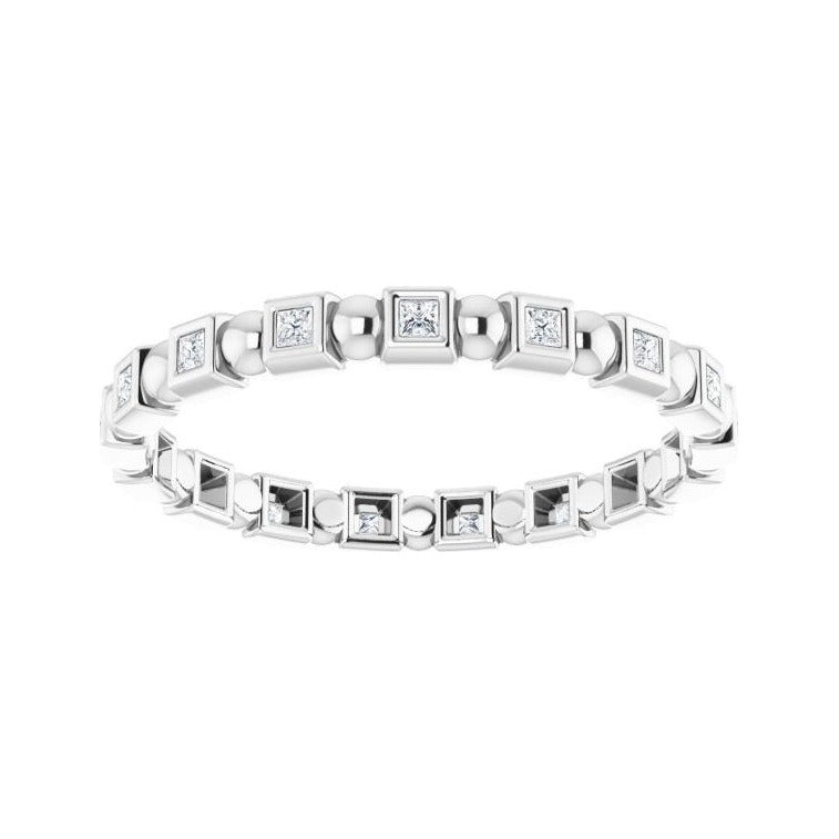 Sapphire Row Natural Diamond Princess-Cut Beaded Band - Platinum, 1.3 × 1.3 mm, 5 (view 3)