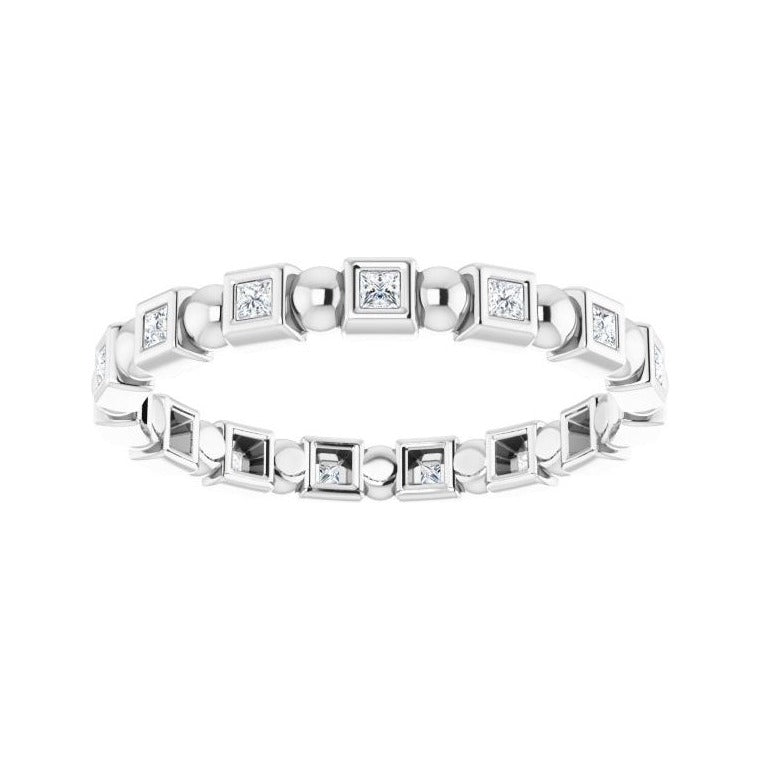 Sapphire Row Natural Diamond Princess-Cut Beaded Band - Platinum, 1.3 × 1.3 mm, 6 (view 3)