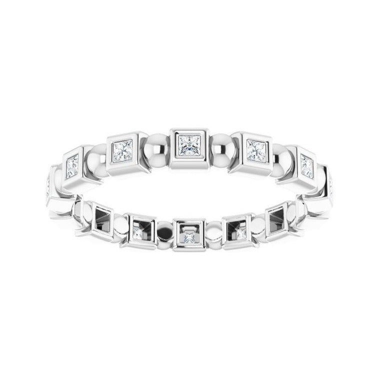 Sapphire Row Natural Diamond Princess-Cut Beaded Band - Platinum, 1.3 × 1.3 mm, 7 (view 3)