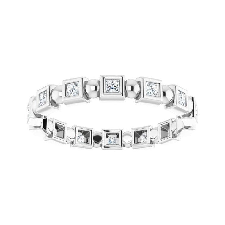Sapphire Row Natural Diamond Princess-Cut Beaded Band - Platinum, 1.5 × 1.5 mm, 6 (view 3)