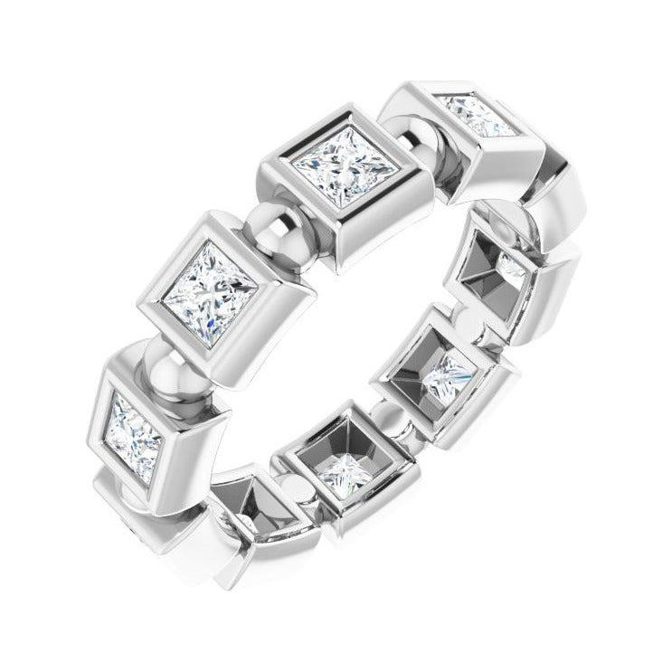 Sapphire Row Natural Diamond Princess-Cut Beaded Band - Platinum, 2.5 × 2.5 mm, 7