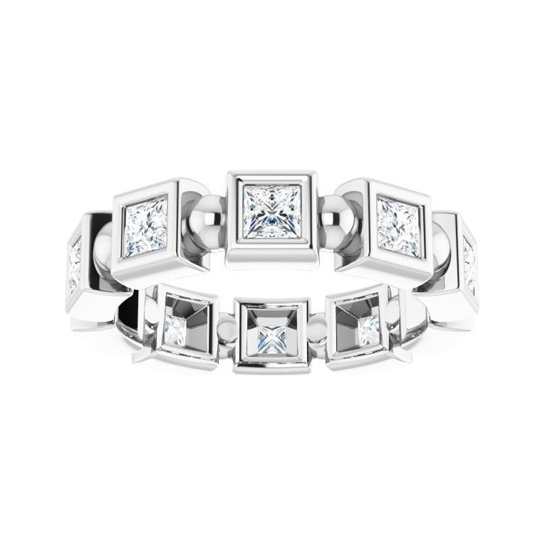 Sapphire Row Natural Diamond Princess-Cut Beaded Band - Platinum, 2.5 × 2.5 mm, 7 (view 3)