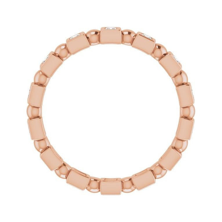 Sapphire Row Natural Diamond Princess-Cut Beaded Band - 14K Rose Gold, 1.3 × 1.3 mm, 5 (view 2)