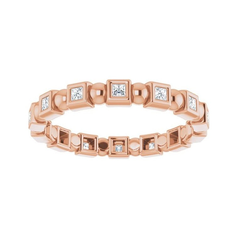Sapphire Row Natural Diamond Princess-Cut Beaded Band - 14K Rose Gold, 1.3 × 1.3 mm, 5 (view 3)