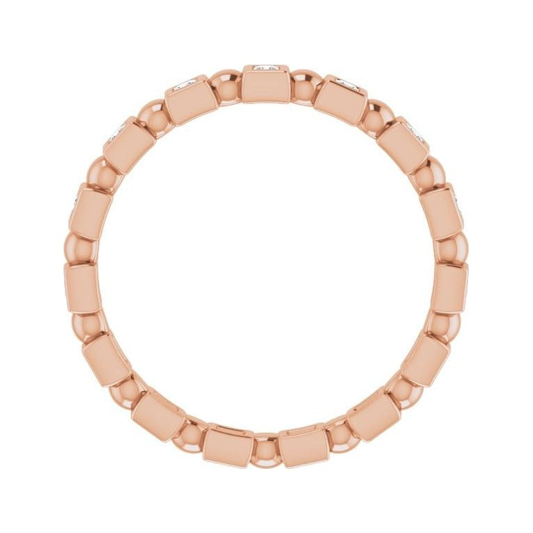 Sapphire Row Natural Diamond Princess-Cut Beaded Band - 14K Rose Gold, 1.3 × 1.3 mm, 6 (view 2)