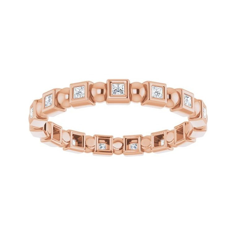Sapphire Row Natural Diamond Princess-Cut Beaded Band - 14K Rose Gold, 1.3 × 1.3 mm, 6 (view 3)