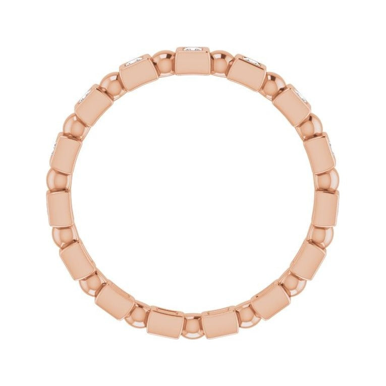 Sapphire Row Natural Diamond Princess-Cut Beaded Band - 14K Rose Gold, 1.3 × 1.3 mm, 7 (view 2)