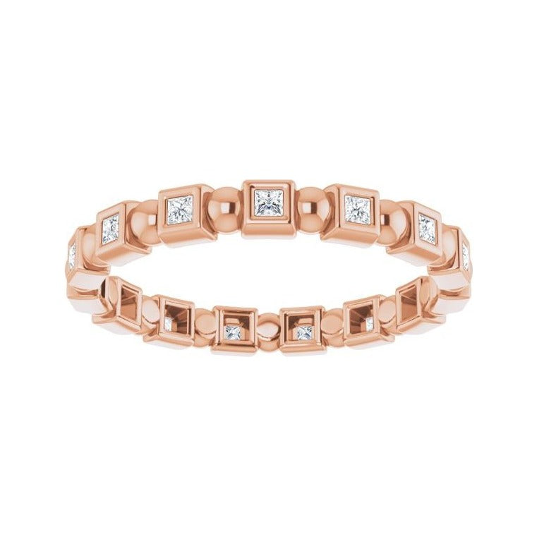 Sapphire Row Natural Diamond Princess-Cut Beaded Band - 14K Rose Gold, 1.3 × 1.3 mm, 7 (view 3)