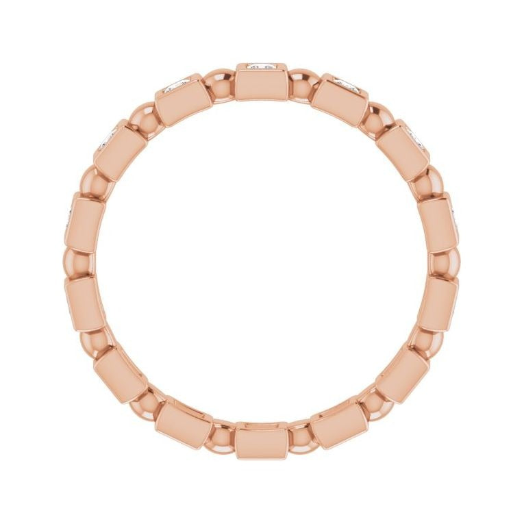 Sapphire Row Natural Diamond Princess-Cut Beaded Band - 14K Rose Gold, 1.5 × 1.5 mm, 5 (view 2)